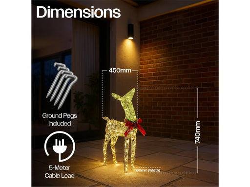 Xmas Haus Christmas Festive Gold Rattan Deer - 74CM High - 250 Warm White LEDS_Christmas Figure