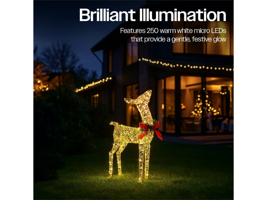 Xmas Haus Christmas Festive Gold Rattan Deer - 74CM High - 250 Warm White LEDS_Christmas Figure