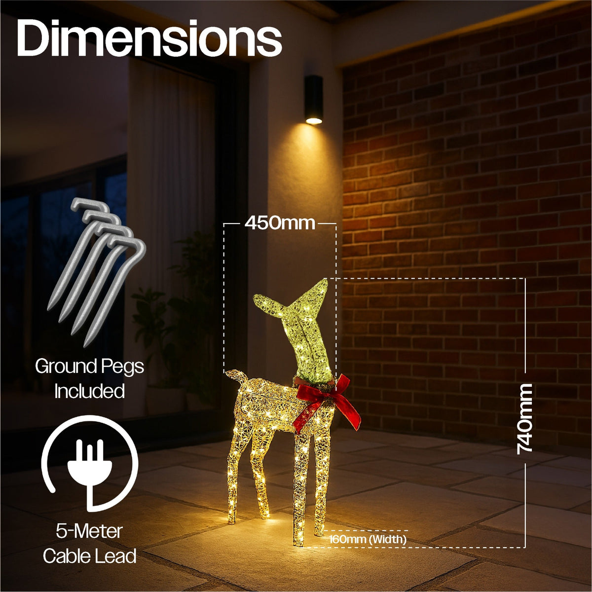 Xmas Haus Christmas Festive Gold Rattan Deer – 74cm High with 250 Warm White LEDs. Festive Decoration_Christmas Figure