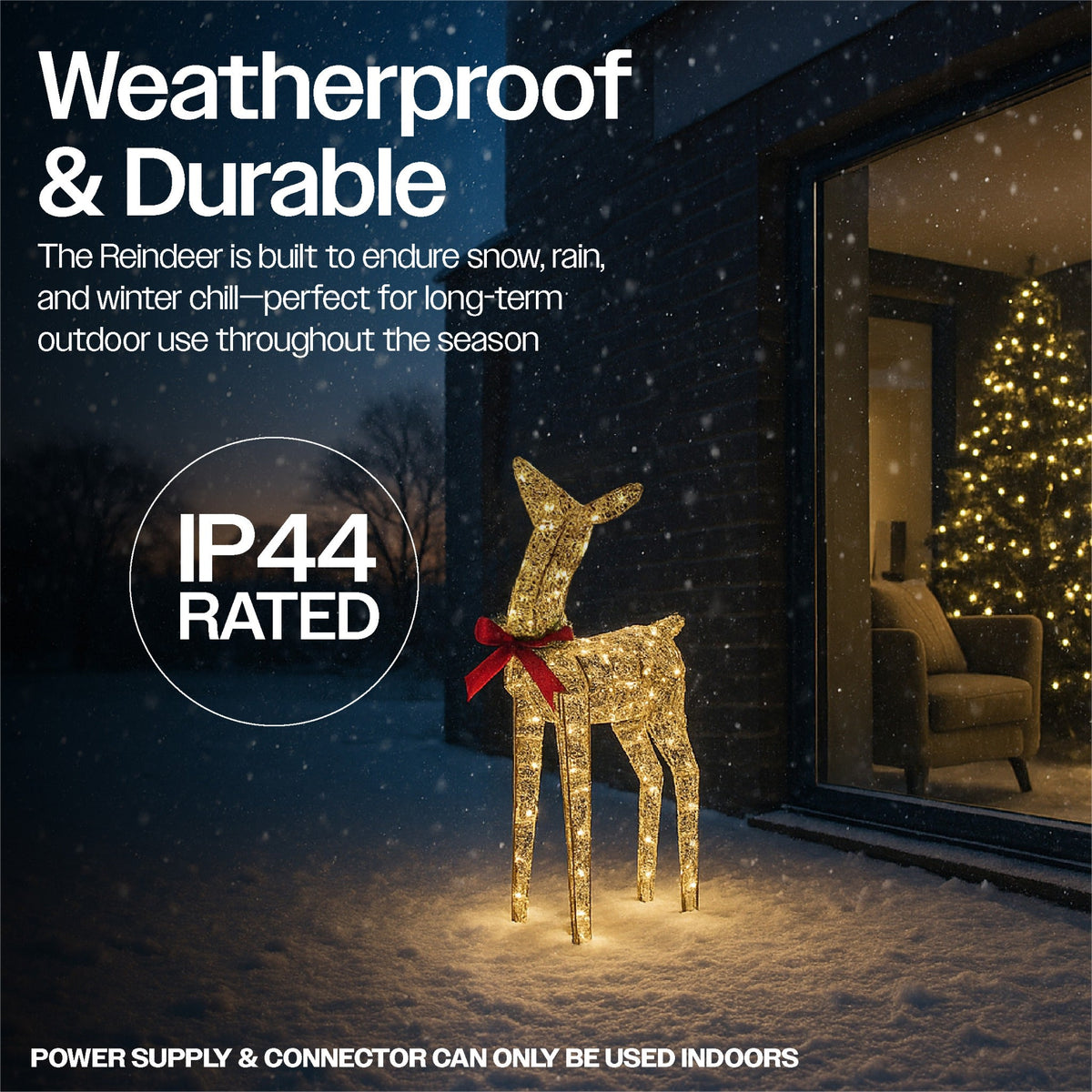 Xmas Haus Christmas Festive Gold Rattan Deer – 74cm High with 250 Warm White LEDs. Festive Decoration_Christmas Figure