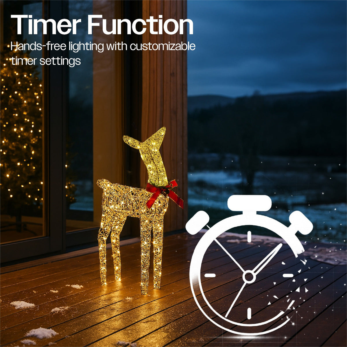 Xmas Haus Christmas Festive Gold Rattan Deer – 74cm High with 250 Warm White LEDs. Festive Decoration_Christmas Figure