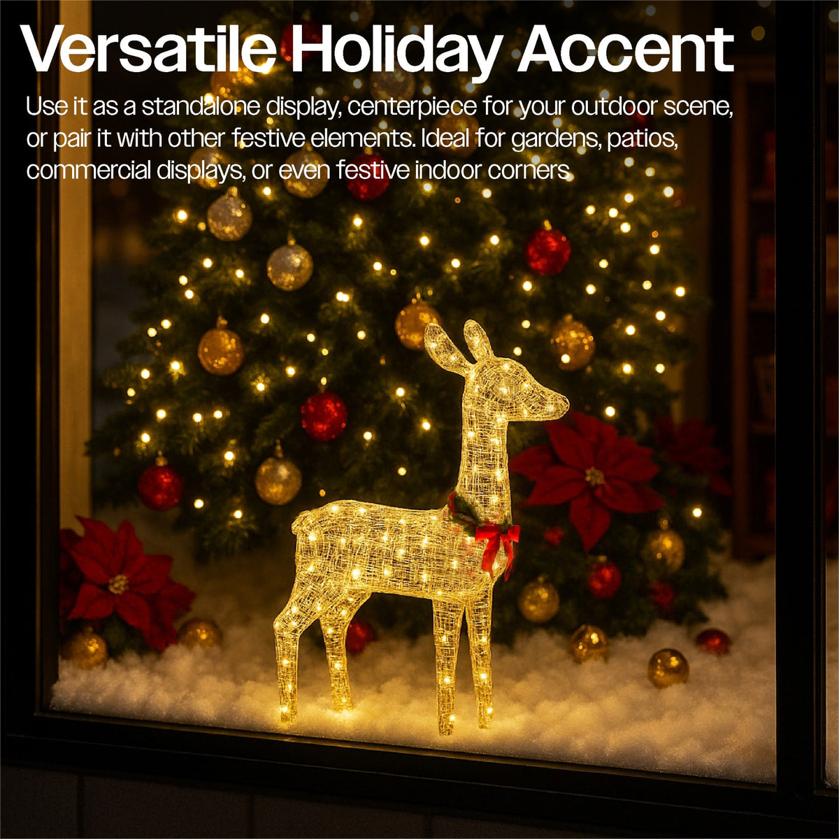 Xmas Haus Christmas Festive Gold Rattan Deer – 74cm High with 250 Warm White LEDs. Festive Decoration_Christmas Figure