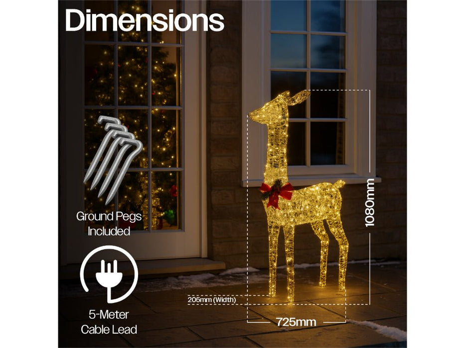 Xmas Haus Christmas Festive Gold Rattan Deer - 108CM High - 350 Warm White LEDS_Christmas Figure