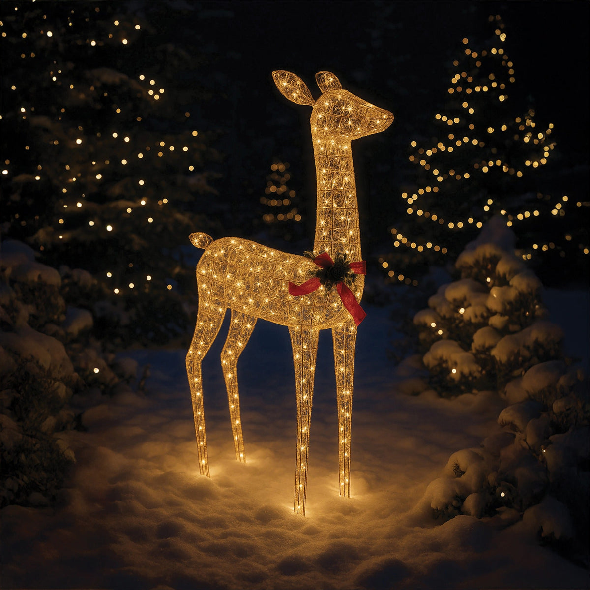 Xmas Haus Christmas Festive Gold Rattan Deer – 108cm High with 350 Warm White LEDs, Festive Decoration_Christmas Figure