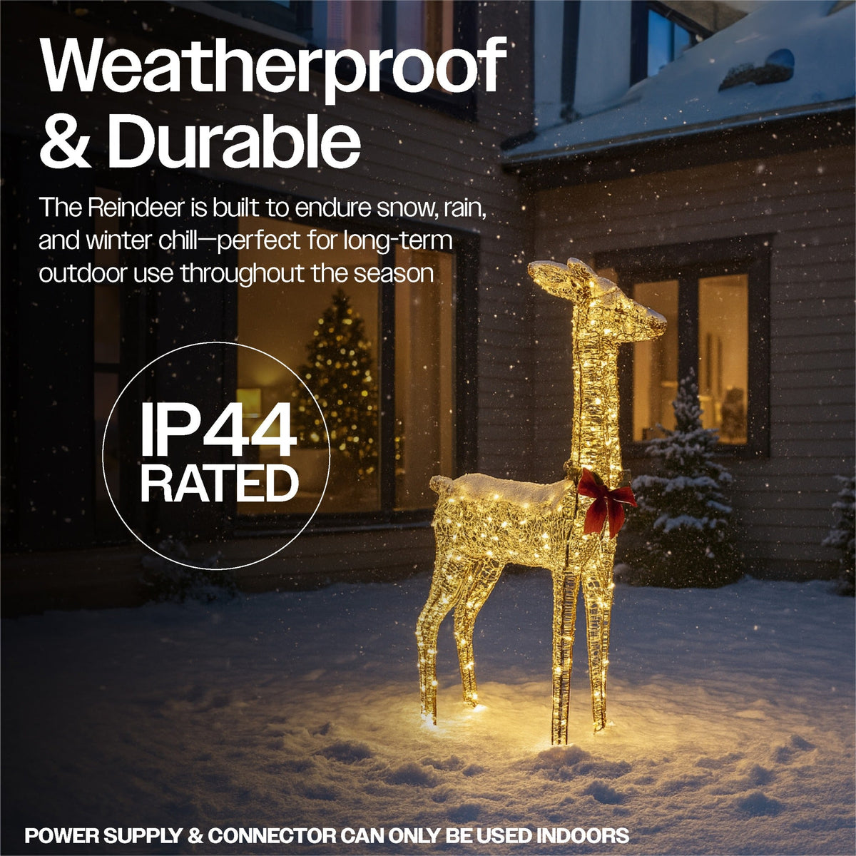 Xmas Haus Christmas Festive Gold Rattan Deer – 108cm High with 350 Warm White LEDs, Festive Decoration_Christmas Figure