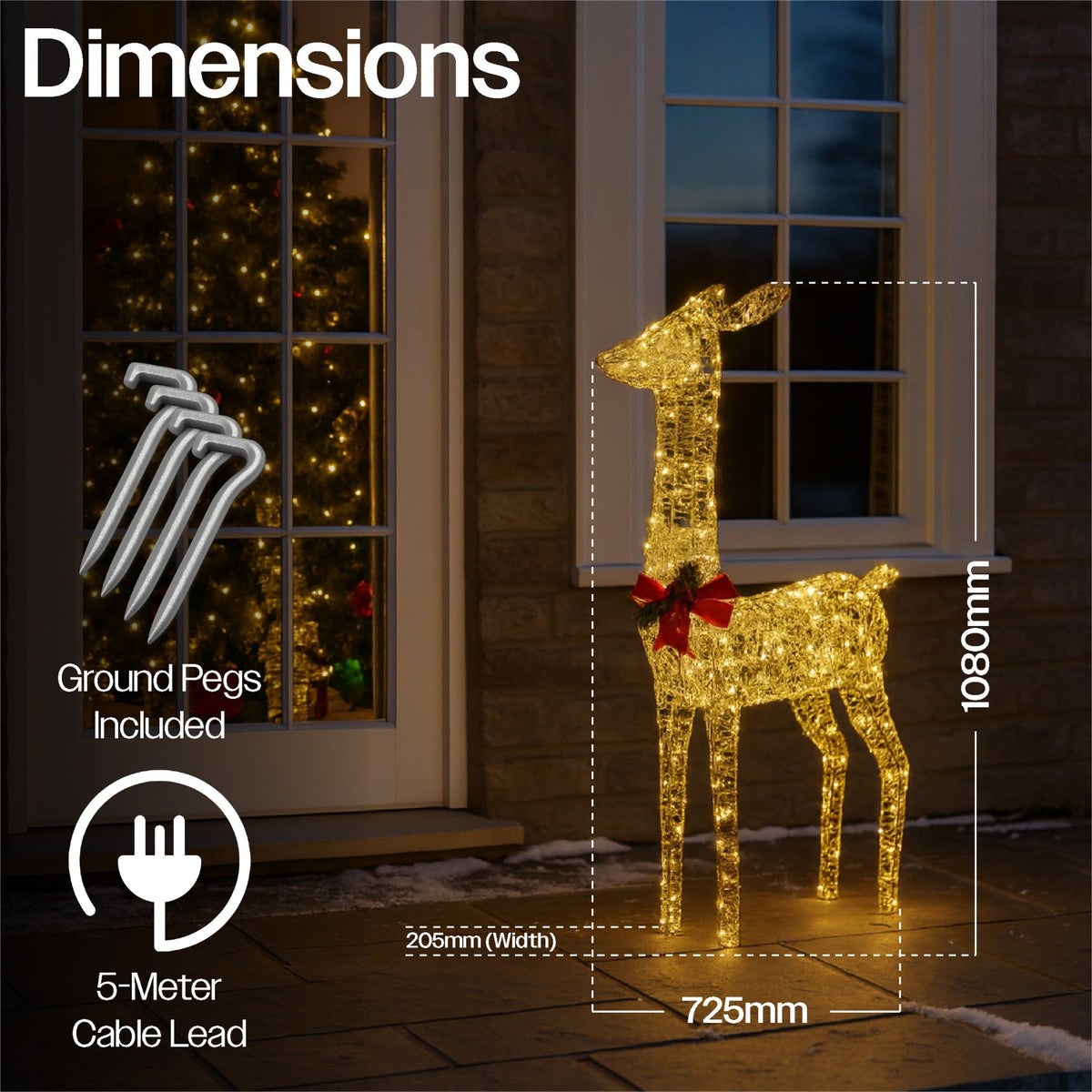 Xmas Haus Christmas Festive Gold Rattan Deer – 108cm High with 350 Warm White LEDs, Festive Decoration_Christmas Figure