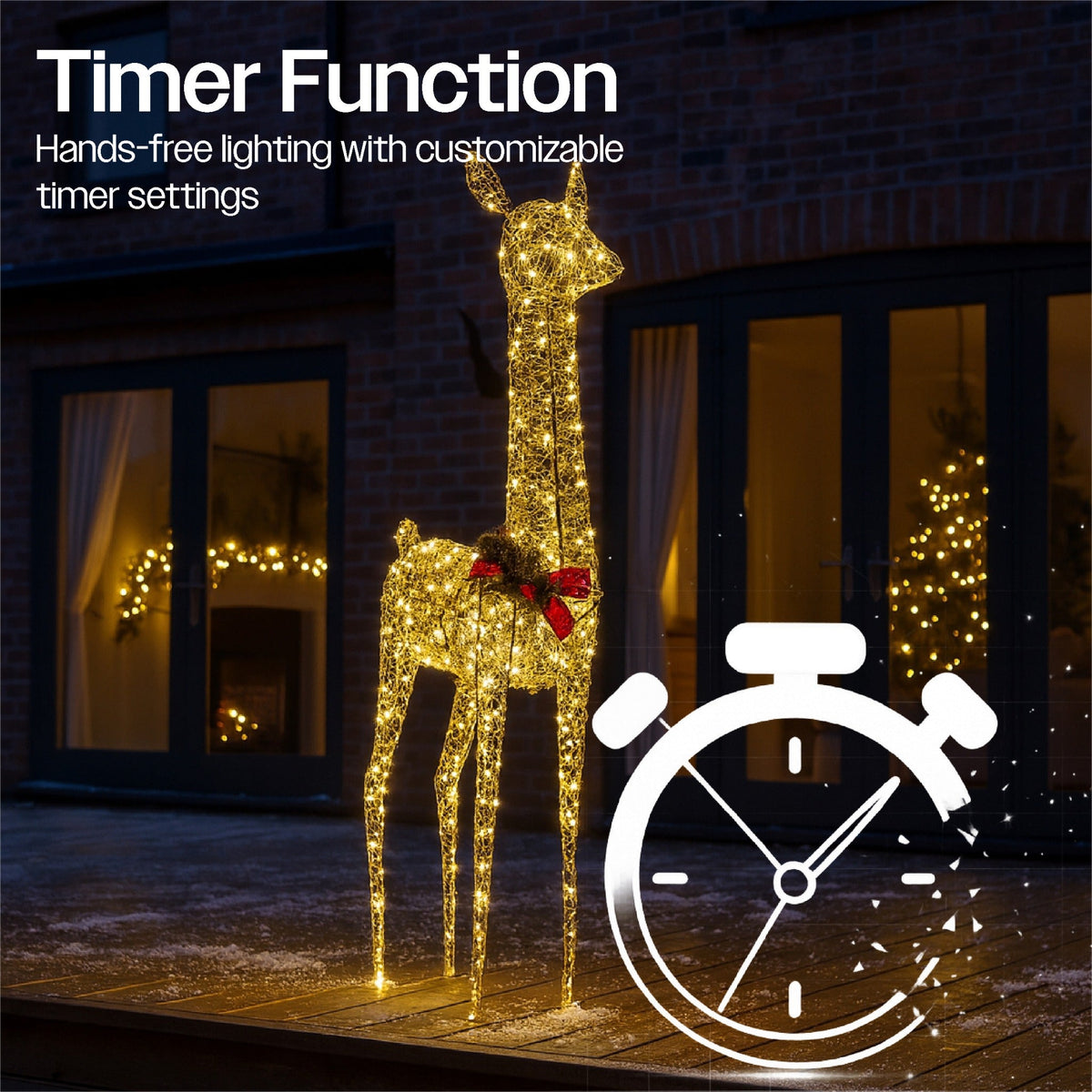 Xmas Haus Christmas Festive Gold Rattan Deer – 108cm High with 350 Warm White LEDs, Festive Decoration_Christmas Figure