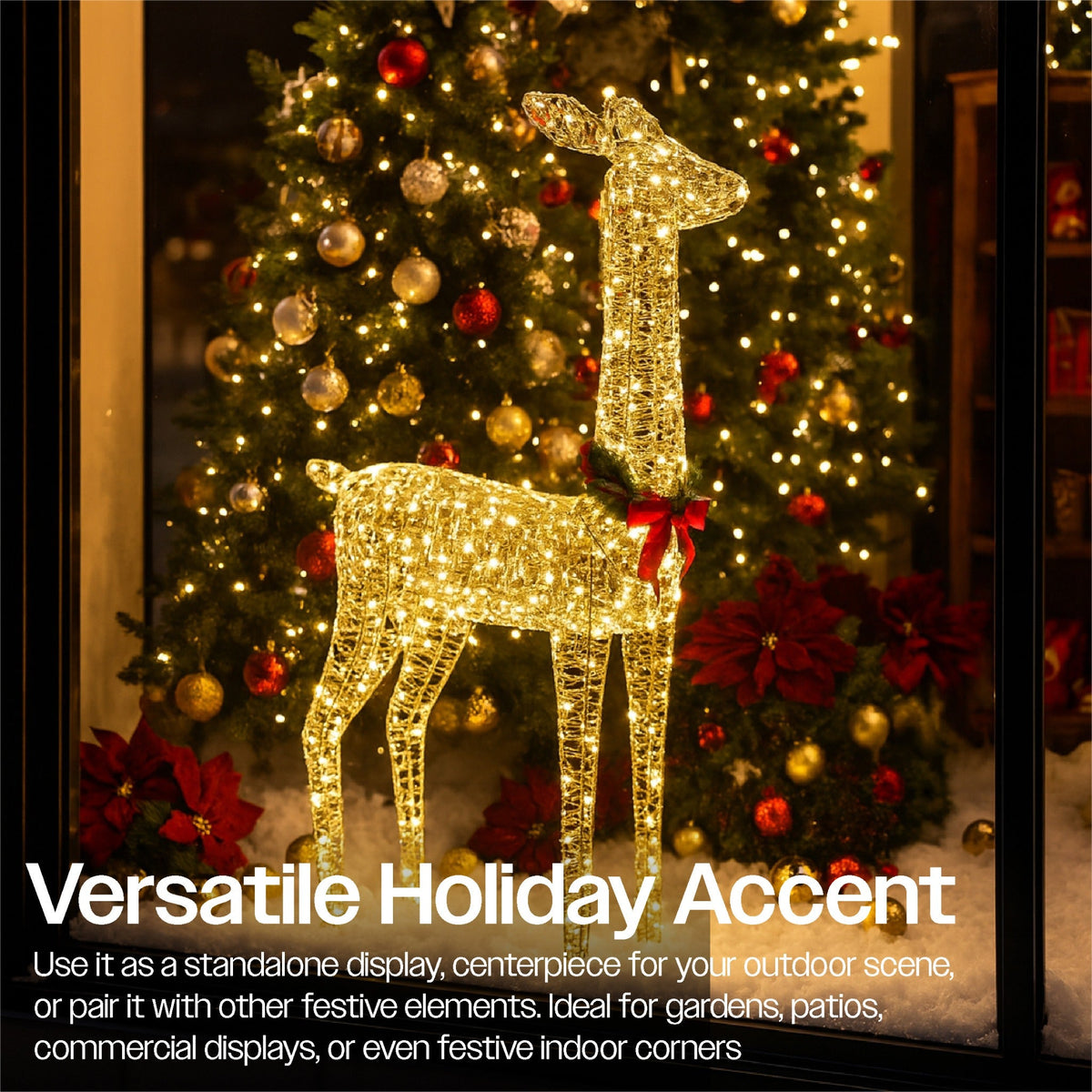 Xmas Haus Christmas Festive Gold Rattan Deer – 108cm High with 350 Warm White LEDs, Festive Decoration_Christmas Figure