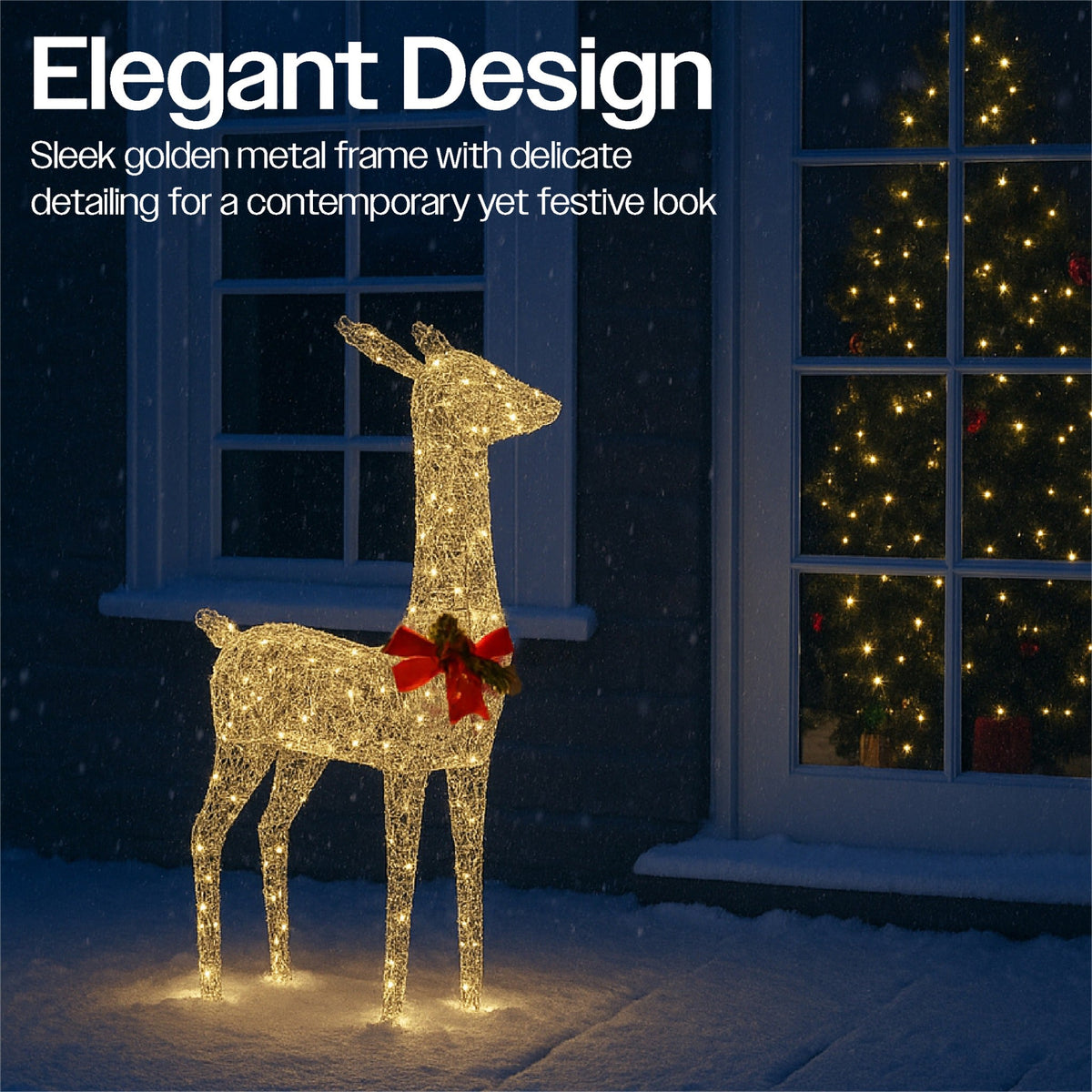 Xmas Haus Christmas Festive Gold Rattan Deer – 108cm High with 350 Warm White LEDs, Festive Decoration_Christmas Figure