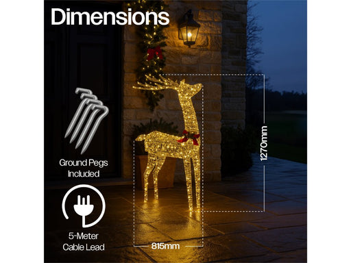 Xmas Haus Christmas Festive Gold Rattan Deer - 127CM High - 450 Warm White LEDS_Christmas Figure