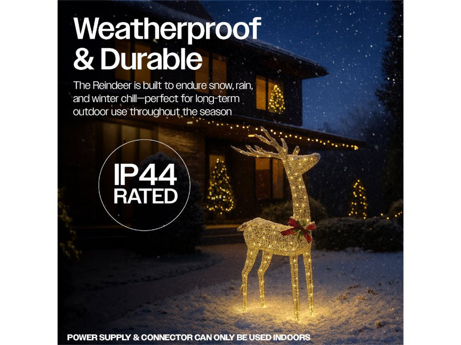 Xmas Haus Christmas Festive Gold Rattan Deer - 127CM High - 450 Warm White LEDS_Christmas Figure