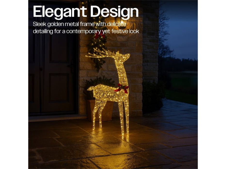 Xmas Haus Christmas Festive Gold Rattan Deer - 127CM High - 450 Warm White LEDS_Christmas Figure