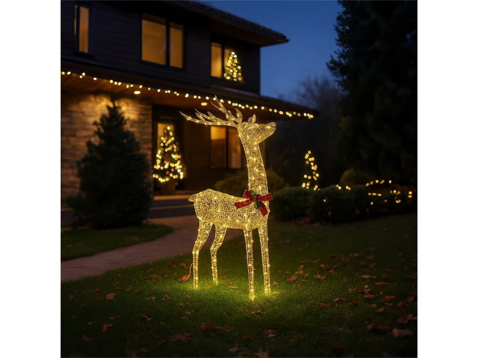 Xmas Haus Christmas Festive Gold Rattan Deer - 127CM High - 450 Warm White LEDS_Christmas Figure