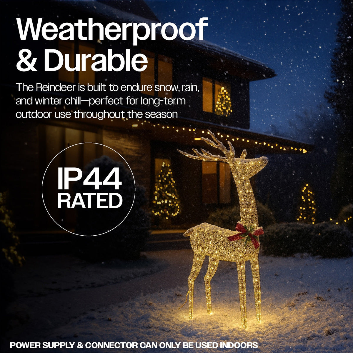 Xmas Haus Christmas Festive Gold Rattan Deer – 127cm High with 450 Warm White LEDs, Festive Decoration_Christmas Figure