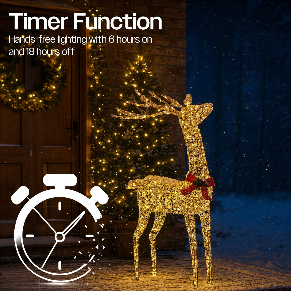 Xmas Haus Christmas Festive Gold Rattan Deer – 127cm High with 450 Warm White LEDs, Festive Decoration_Christmas Figure