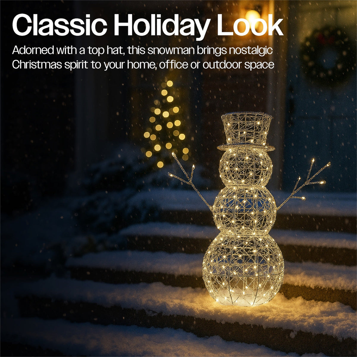 60CM Silver Snowman Christmas Decoration – 330 Warm White LED Lights | Xmas Haus Festive Display_Christmas Figure