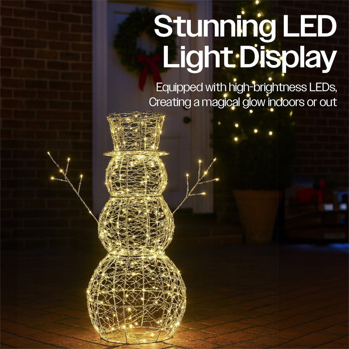 60CM Silver Snowman Christmas Decoration – 330 Warm White LED Lights | Xmas Haus Festive Display_Christmas Figure