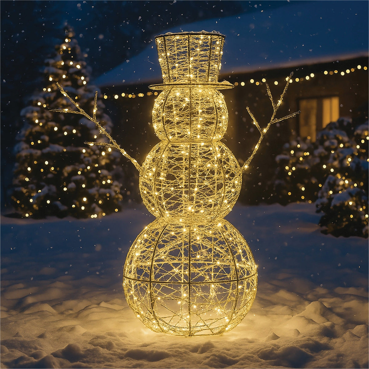 60CM Silver Snowman Christmas Decoration – 330 Warm White LED Lights | Xmas Haus Festive Display_Christmas Figure
