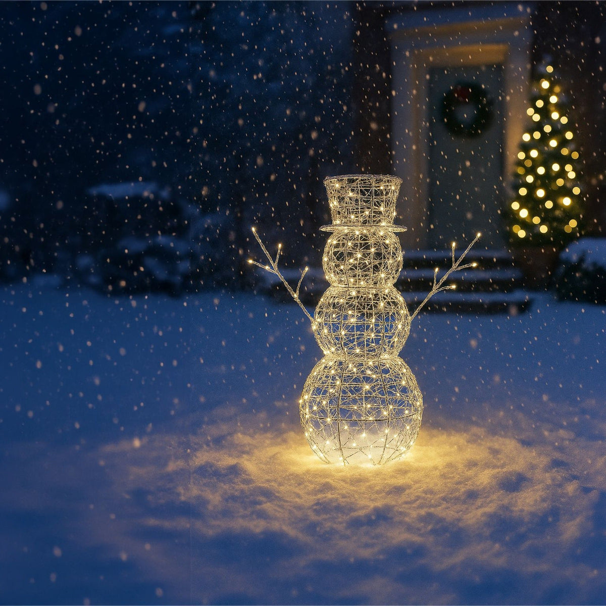 60CM Silver Snowman Christmas Decoration – 330 Warm White LED Lights | Xmas Haus Festive Display_Christmas Figure