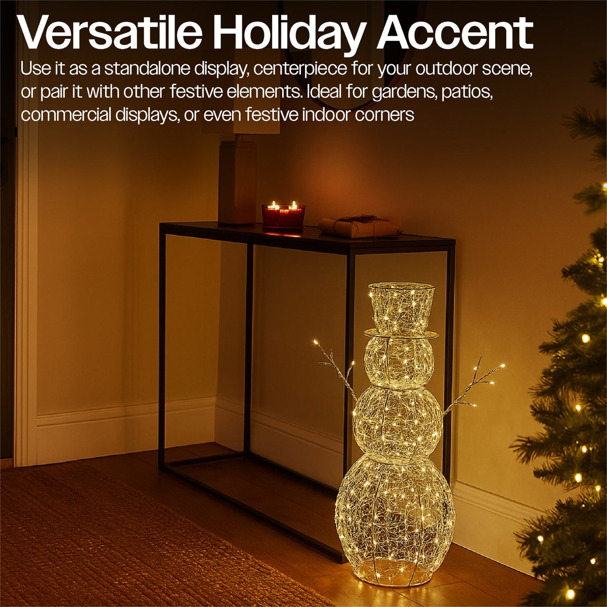 60CM Silver Snowman Christmas Decoration – 330 Warm White LED Lights | Xmas Haus Festive Display_Christmas Figure