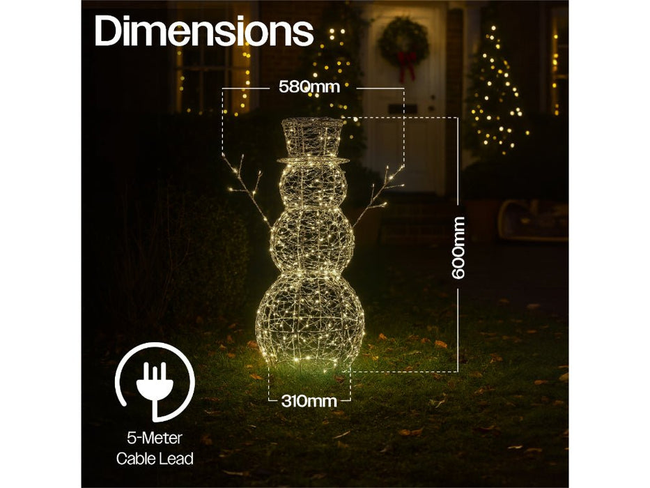 Xmas Haus Christmas Festive Silver Snowman - 60CM High - 330 Warm White Micro LEDS_Christmas Figure