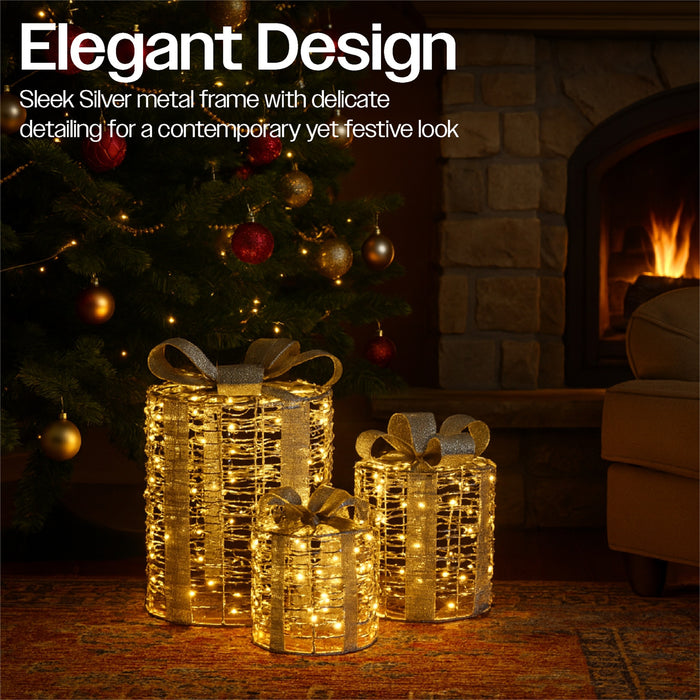Xmas Haus Set of 3 Outdoor Festive Giftbox Decorations