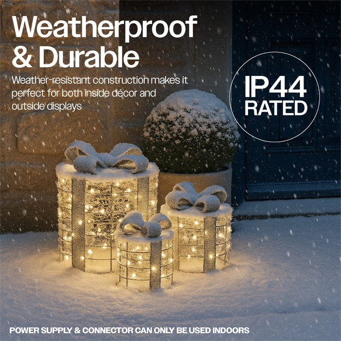 Xmas Haus Set of 3 Outdoor Festive Giftbox Decorations
