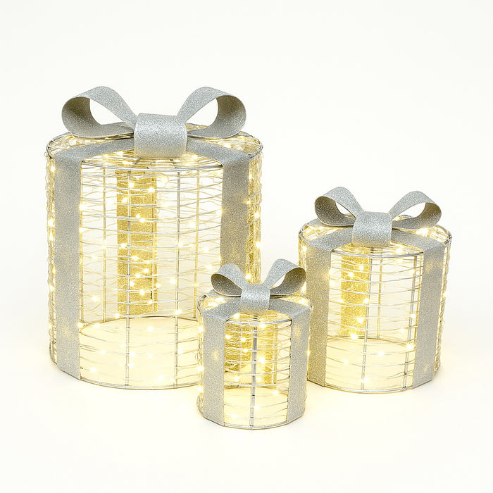 Xmas Haus Set of 3 Outdoor Festive Giftbox Decorations
