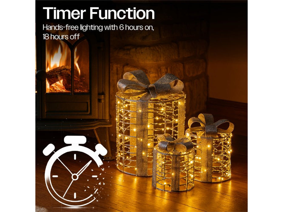 Xmas Haus Set of 3 Outdoor Christmas Holiday Festive Round Giftbox Decorations_Christmas Lights