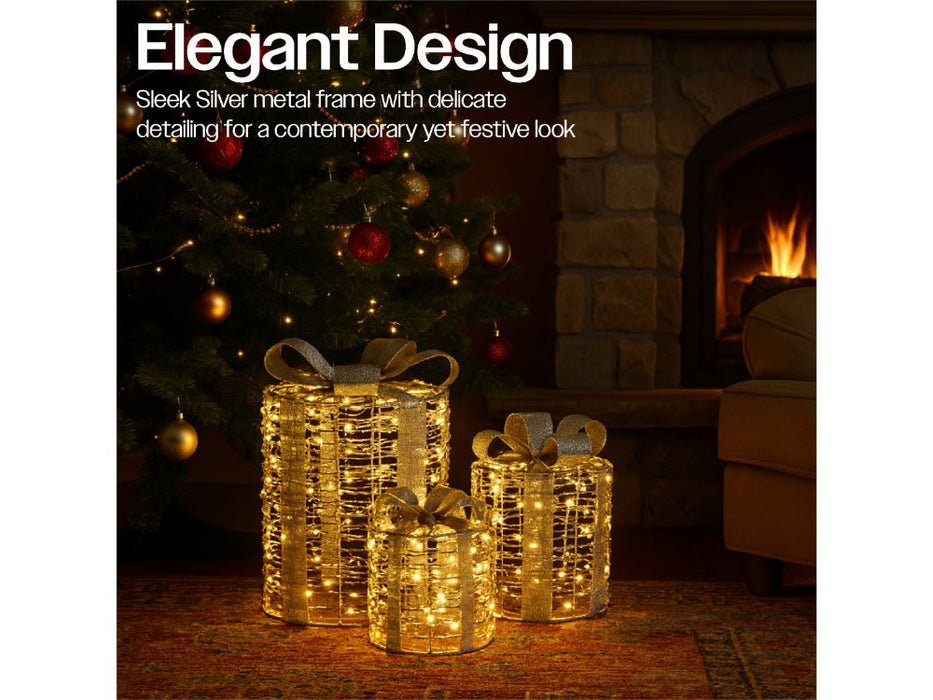 Xmas Haus Set of 3 Outdoor Christmas Holiday Festive Round Giftbox Decorations_Christmas Lights