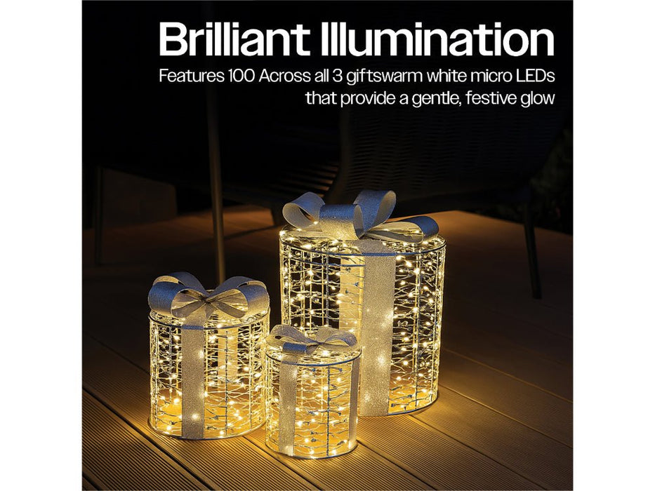 Xmas Haus Set of 3 Outdoor Christmas Holiday Festive Round Giftbox Decorations_Christmas Lights