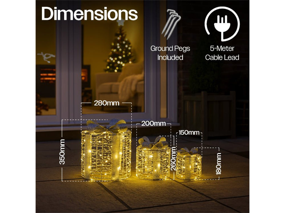 Xmas Haus Set of 3 Outdoor Christmas Holiday Festive Round Giftbox Decorations_Christmas Lights