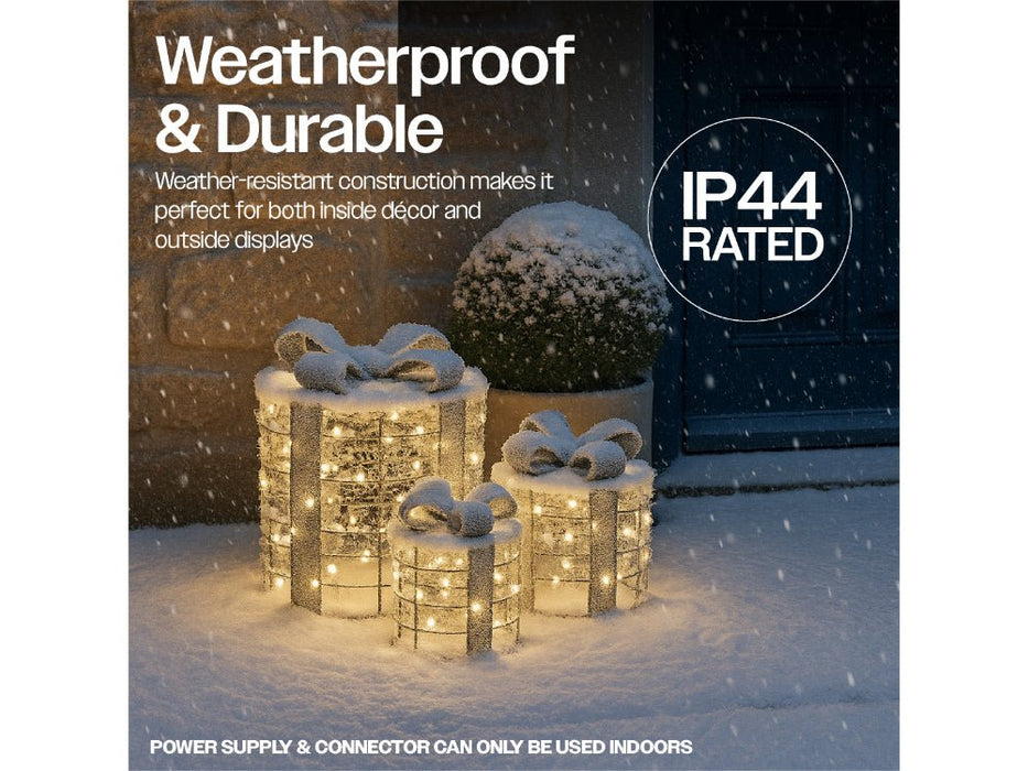 Xmas Haus Set of 3 Outdoor Christmas Holiday Festive Round Giftbox Decorations_Christmas Lights