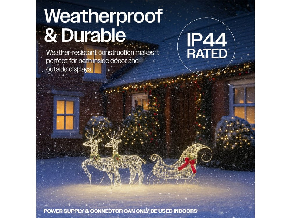 Xmas Haus Christmas Festive 2D Deer & Sledge Decoration Set - 150 Warm White LEDS_Christmas Figure