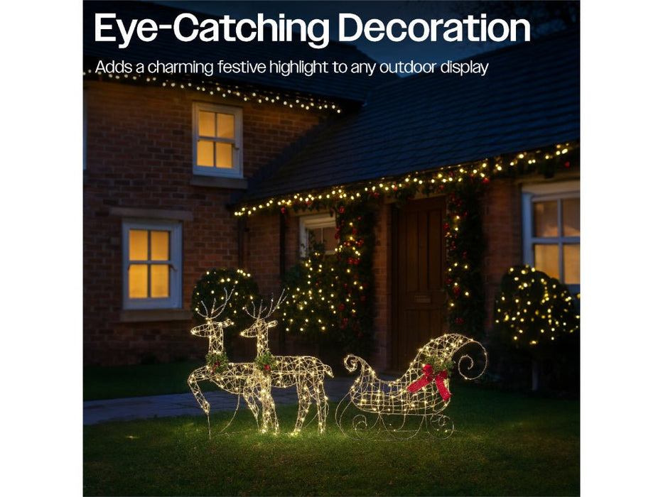 Xmas Haus Christmas Festive 2D Deer & Sledge Decoration Set - 150 Warm White LEDS_Christmas Figure