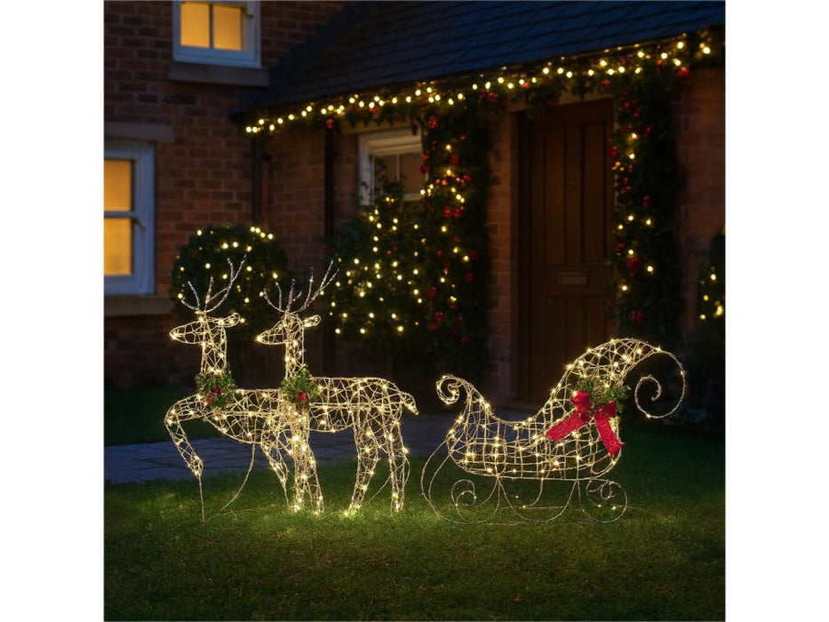 Xmas Haus Christmas Festive 2D Deer & Sledge Decoration Set - 150 Warm White LEDS_Christmas Figure
