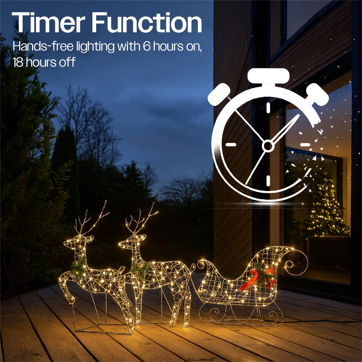 Xmas Haus Christmas Festive 2D Deer & Sledge Decoration Set – 150 Warm White LEDs, Outdoor Display_Christmas Figure