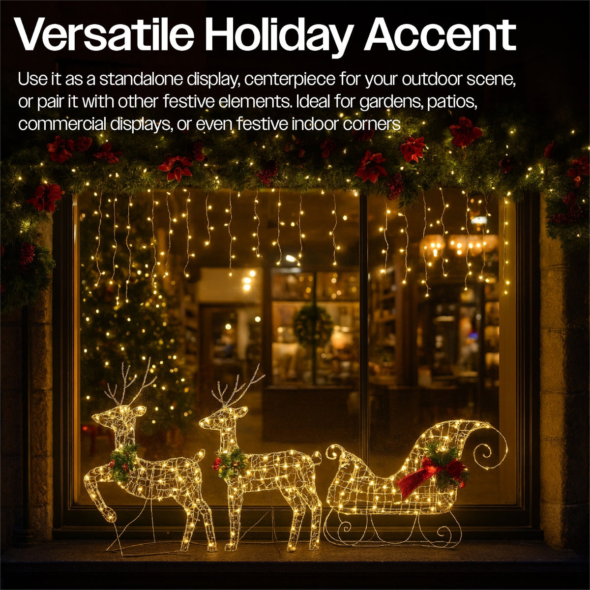 Xmas Haus Christmas Festive 2D Deer & Sledge Decoration Set – 150 Warm White LEDs, Outdoor Display_Christmas Figure
