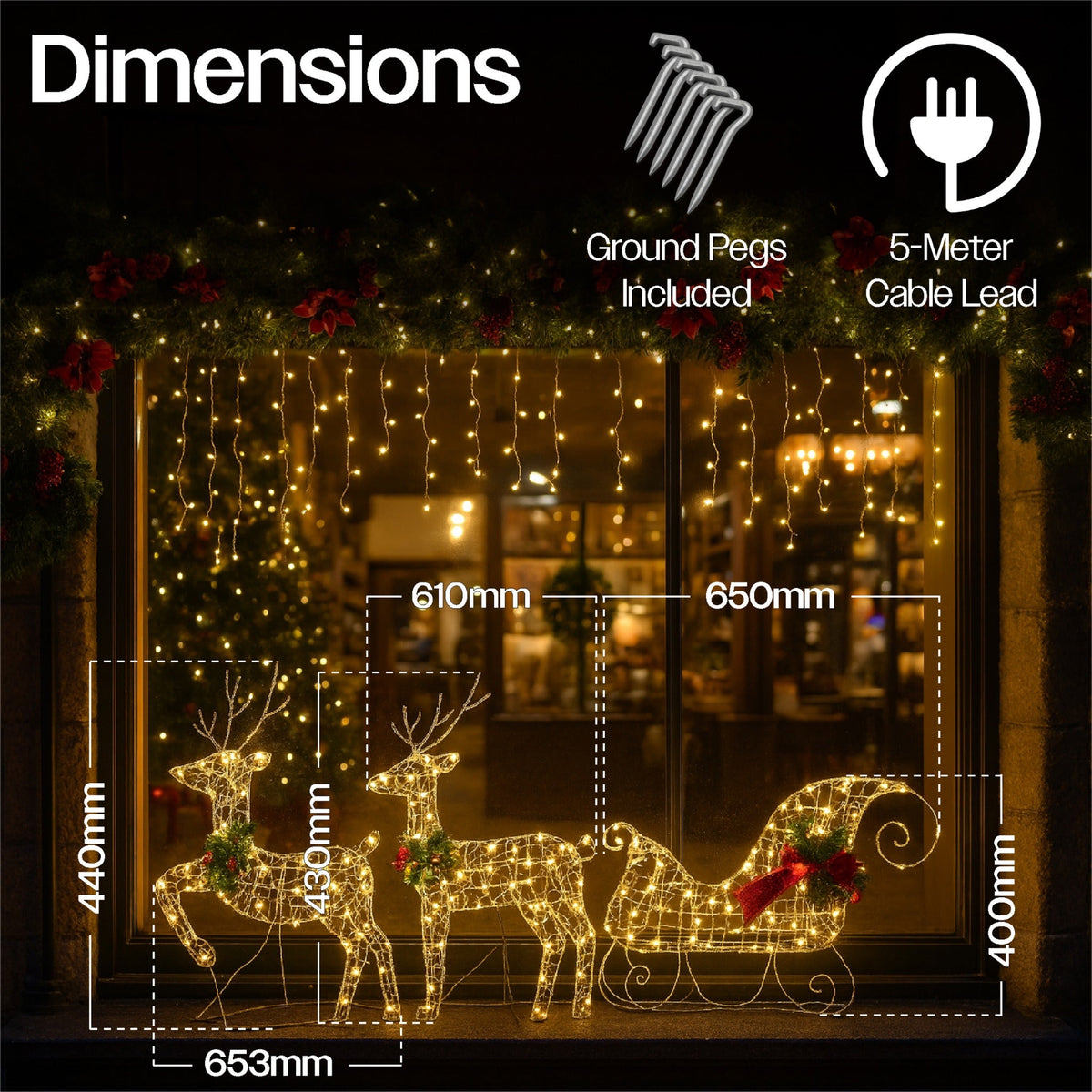 Xmas Haus Christmas Festive 2D Deer & Sledge Decoration Set – 150 Warm White LEDs, Outdoor Display_Christmas Figure