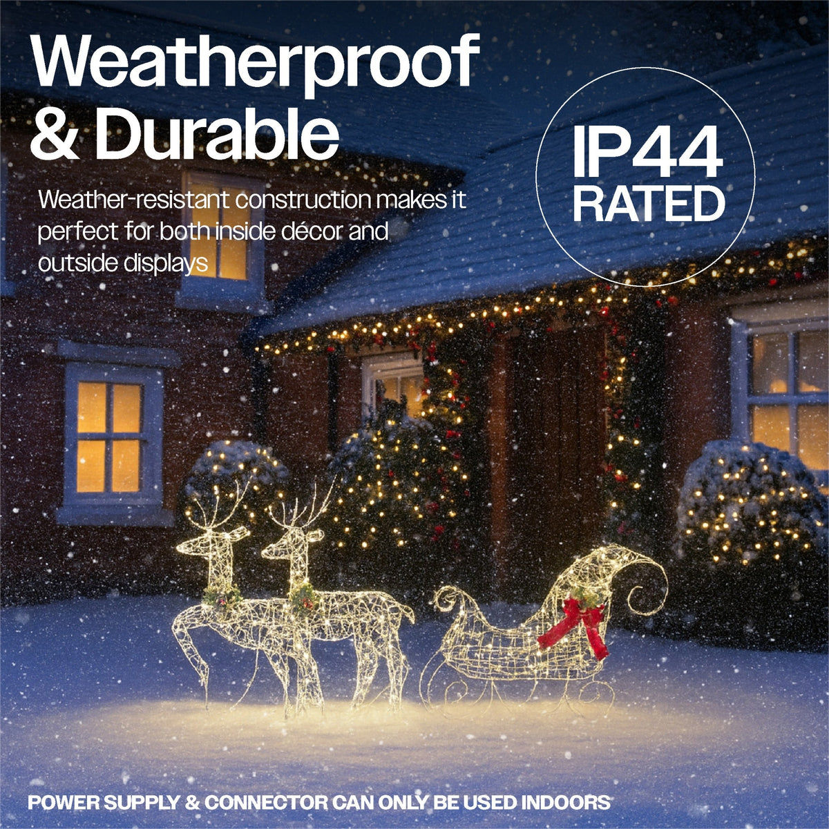 Xmas Haus Christmas Festive 2D Deer & Sledge Decoration Set – 150 Warm White LEDs, Outdoor Display_Christmas Figure