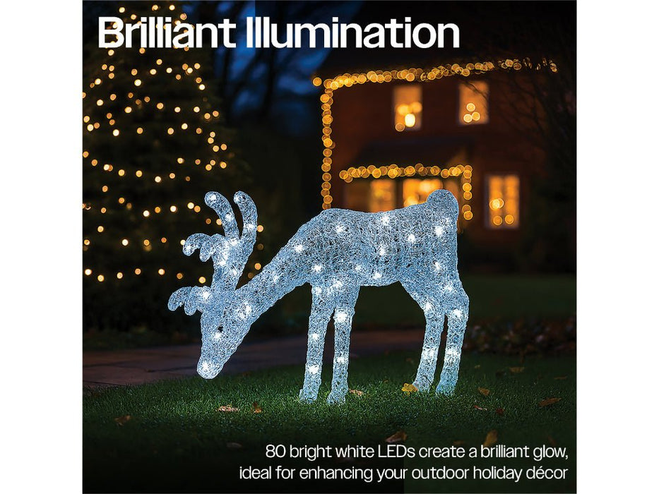 Xmas Haus Christmas Head Down Deer Silver Acrylic Decoration - 60CM High - 60 Bright White LEDS_Christmas Figure