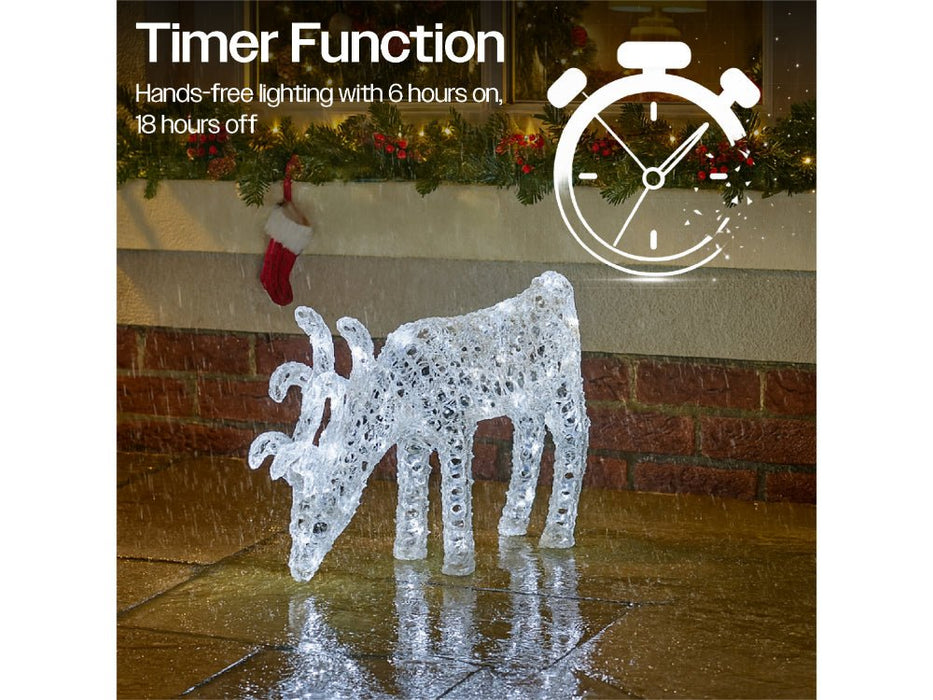 Xmas Haus Christmas Head Down Deer Silver Acrylic Decoration - 60CM High - 60 Bright White LEDS_Christmas Figure