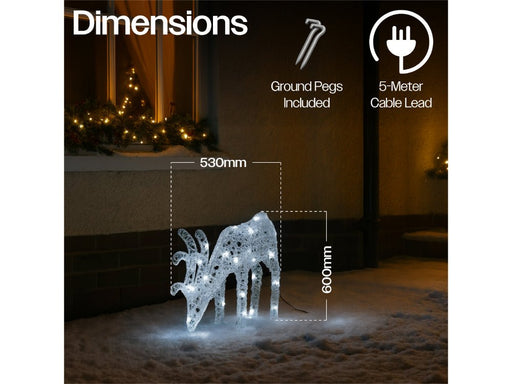 Xmas Haus Christmas Head Down Deer Silver Acrylic Decoration - 60CM High - 60 Bright White LEDS_Christmas Figure