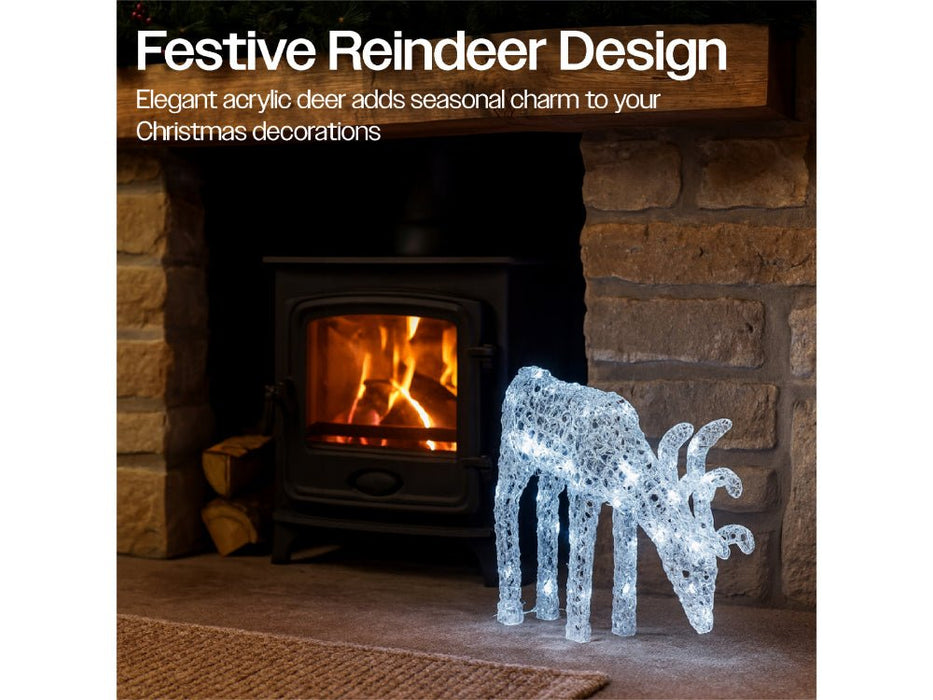 Xmas Haus Christmas Head Down Deer Silver Acrylic Decoration - 60CM High - 60 Bright White LEDS_Christmas Figure