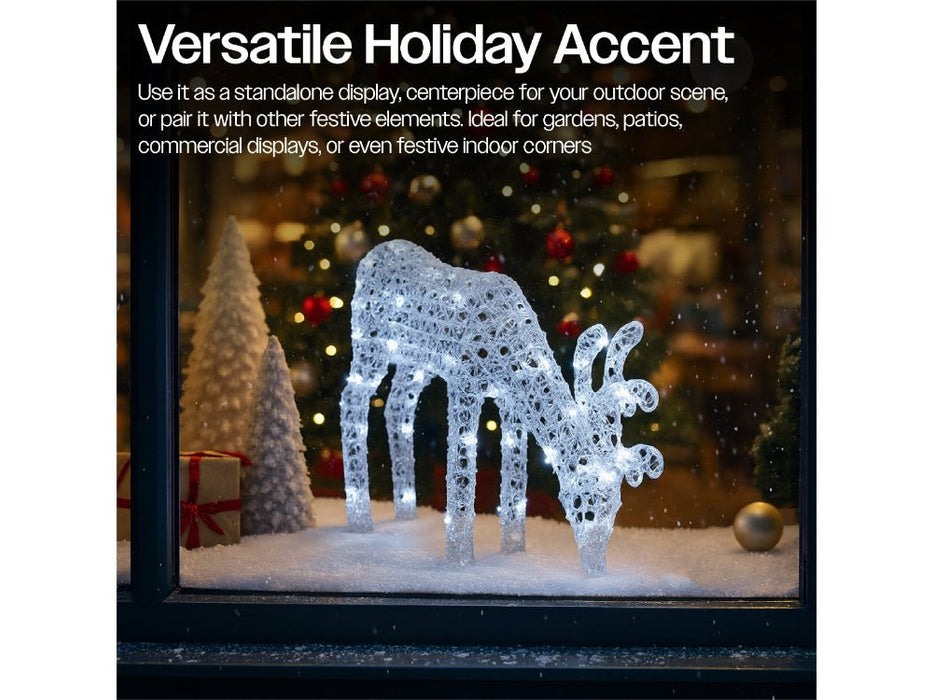 Xmas Haus Christmas Head Down Deer Silver Acrylic Decoration - 60CM High - 60 Bright White LEDS_Christmas Figure