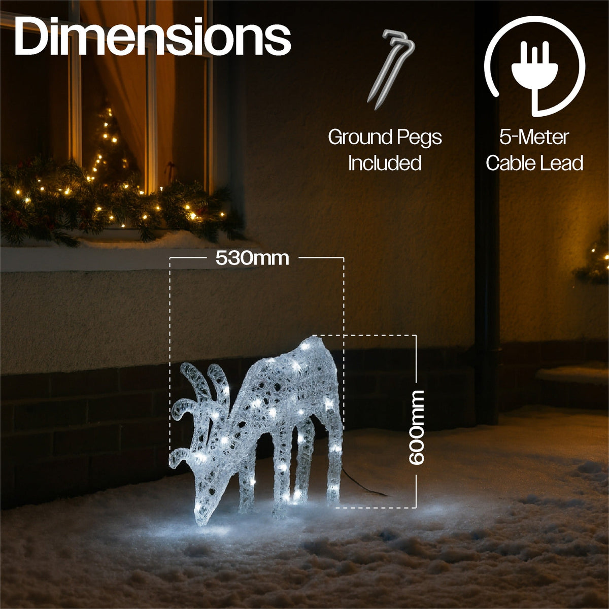 Xmas Haus Christmas Head-Down Deer Silver Acrylic Decoration – 60cm High with 60 Bright White LEDs, Festive Decoration_Christmas Figure