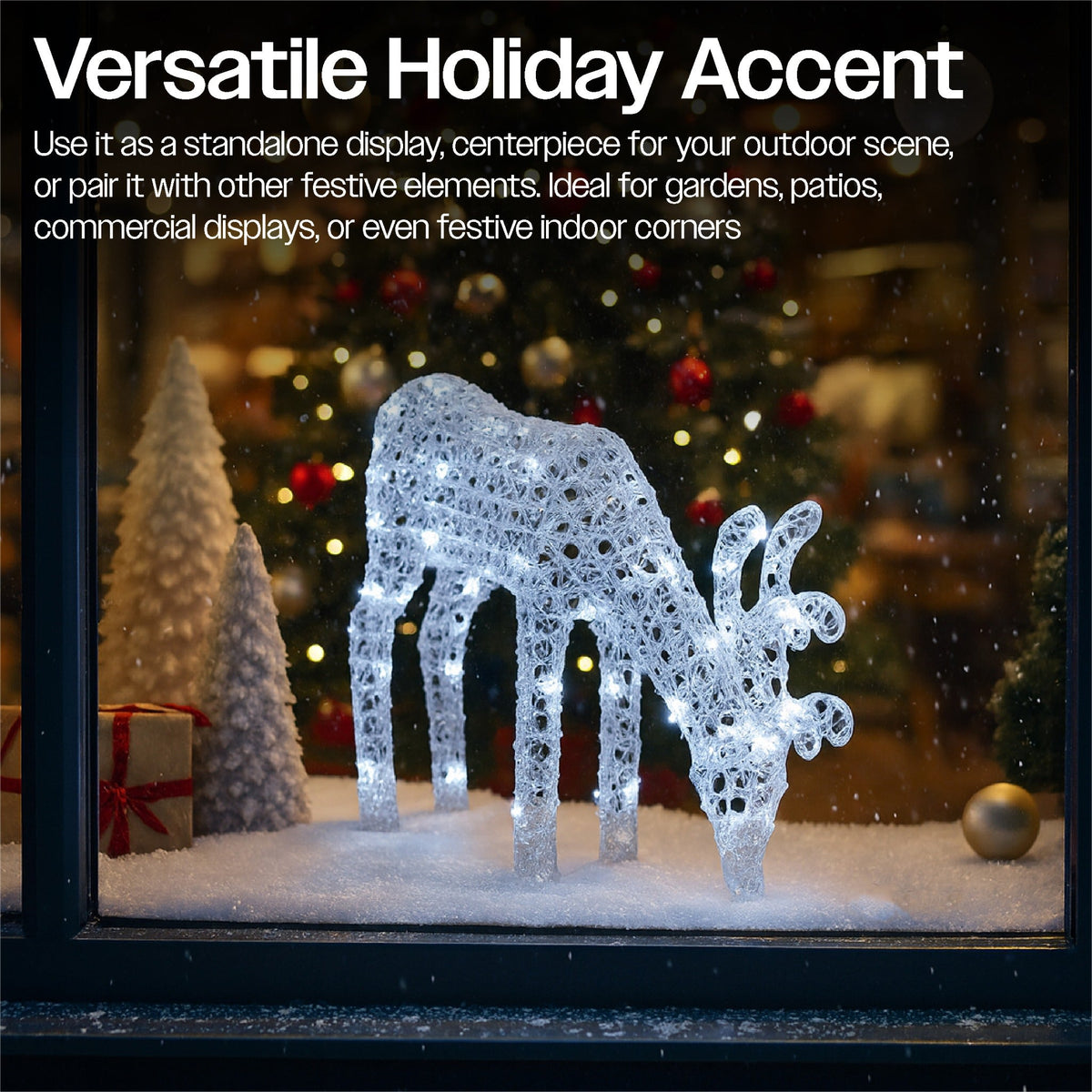 Xmas Haus Christmas Head-Down Deer Silver Acrylic Decoration – 60cm High with 60 Bright White LEDs, Festive Decoration_Christmas Figure