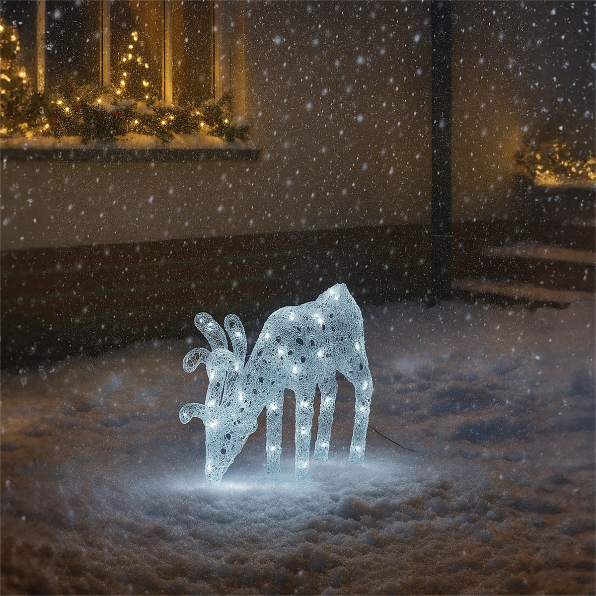 Xmas Haus Christmas Head-Down Deer Silver Acrylic Decoration – 60cm High with 60 Bright White LEDs, Festive Decoration_Christmas Figure
