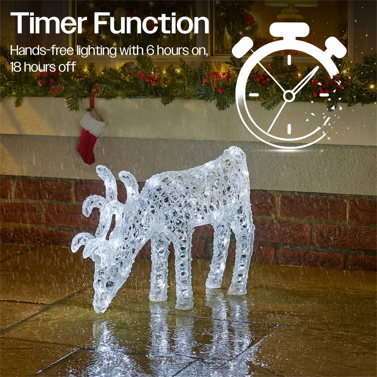 Xmas Haus Christmas Head-Down Deer Silver Acrylic Decoration – 60cm High with 60 Bright White LEDs, Festive Decoration_Christmas Figure