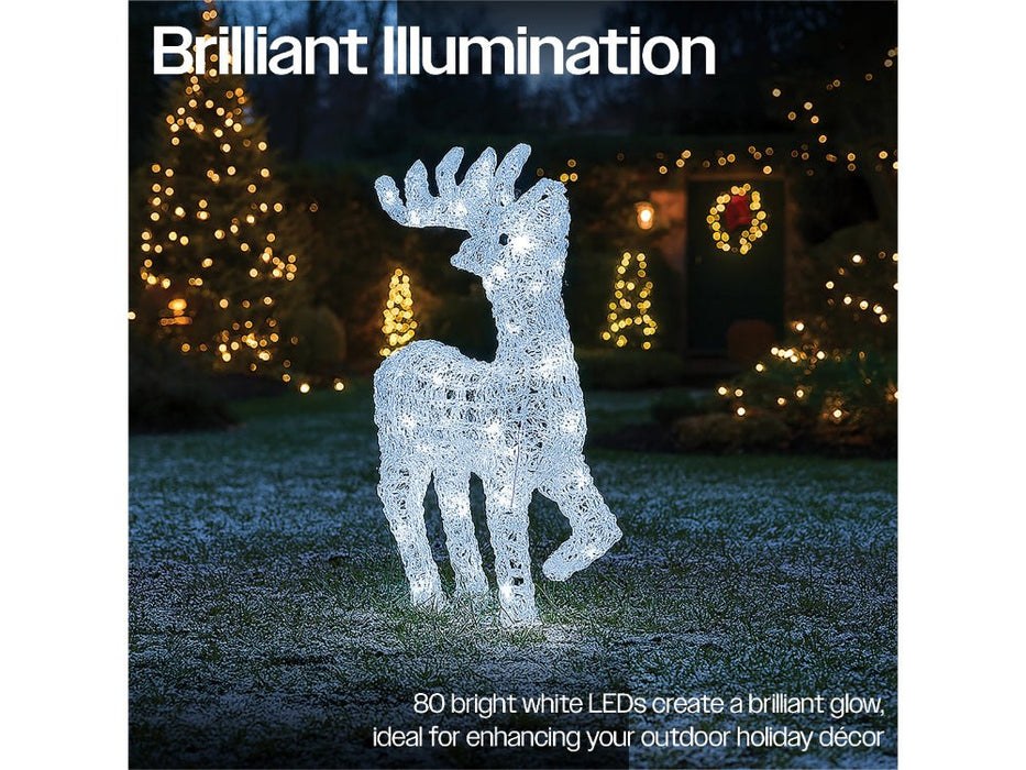 Xmas Haus Christmas Head Up Deer Silver Acrylic Decoration - 54CM High - 80 Bright White LEDS_Christmas Figure